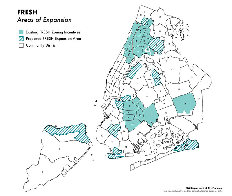 Map of NYC with green shaded areas