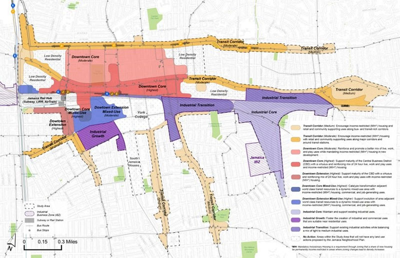 A map of the draft zoning framework on the Jamaica Neighborhood Plan study area. 