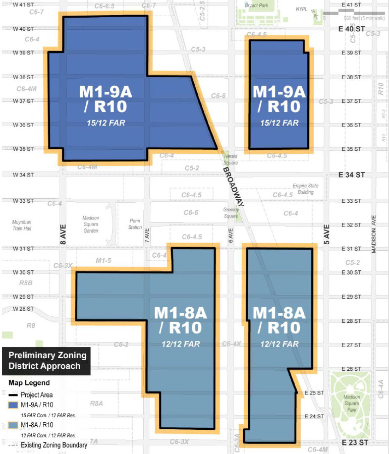 A map of the Midtown South Mixed-Use (MSMX) Draft  Zoning Plan