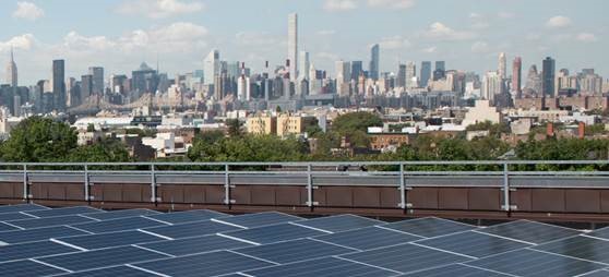 NYC cityscape with solar panels