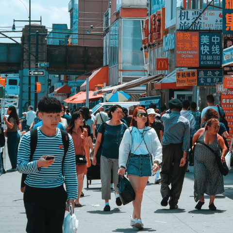 Crowd on a commercial street