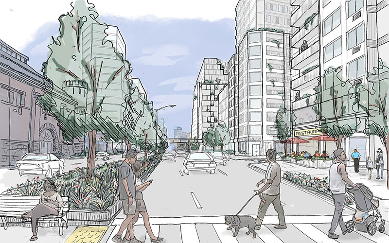 Illustrative rendering of Atlantic Avenue; actual design will require further study with DOT 