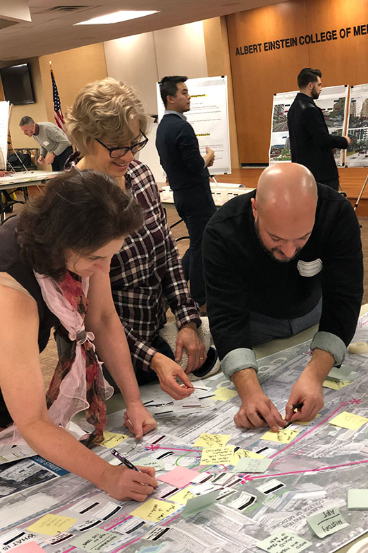 Participants label a map of the station area with the kinds of improvements the would like to see.