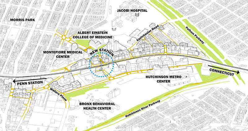 IIllustrated map of Morris Park with locations of points of interest