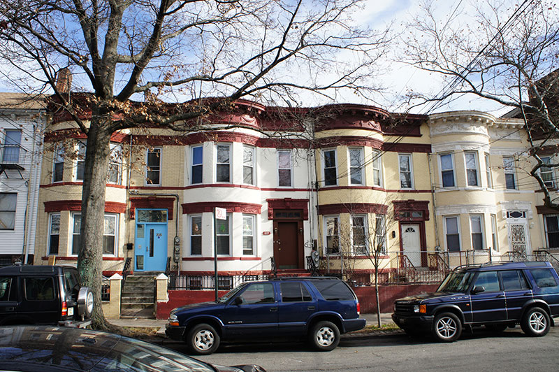 Residential blocks are characterized by two-three story rowhouses.