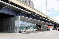 Restaurant pavilion under the FDR Drive at Maiden Lane