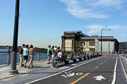 View of Phase 2 esplanade towards Battery Maritime Building, with new bikeway in foreground