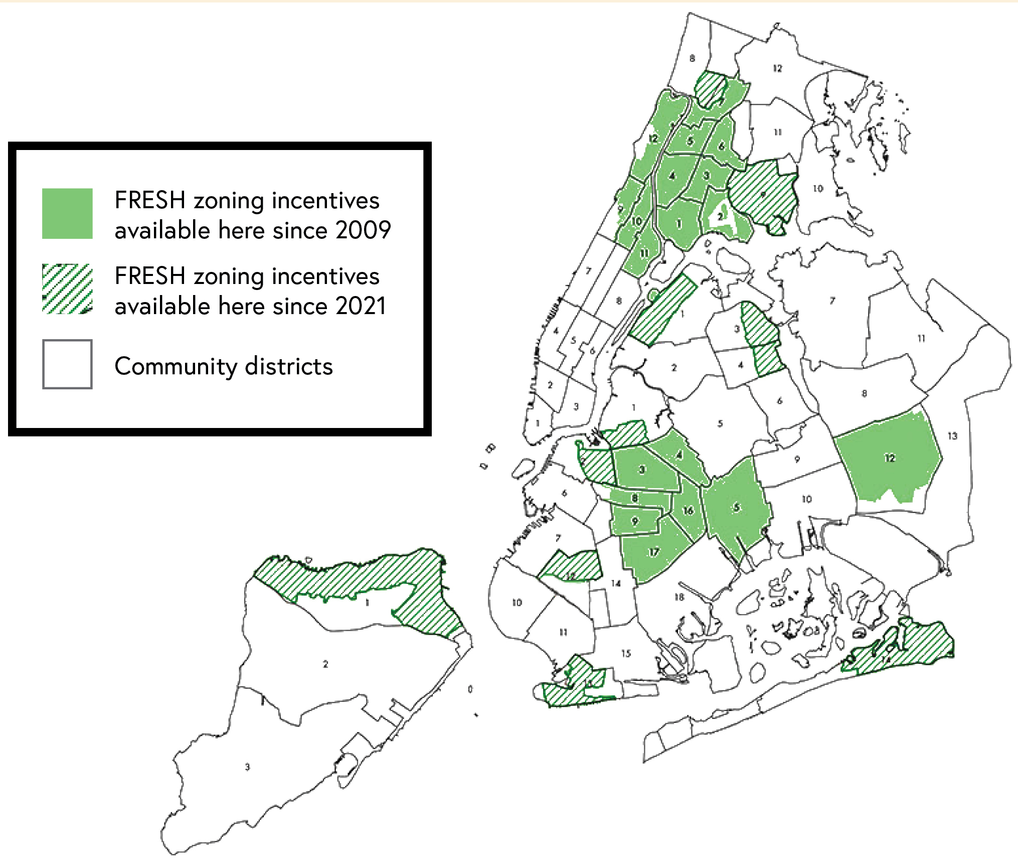 Map of NYC with green shaded areas