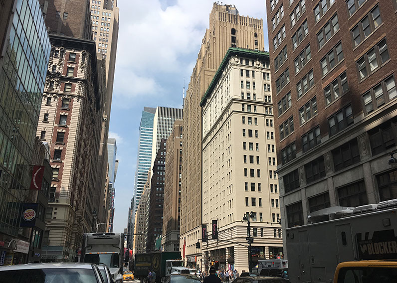 Looking north at buidlings  along Fashion Avenue (7th Avenue at 36th Street)