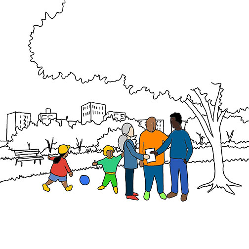 Illustration of a group of people in a park