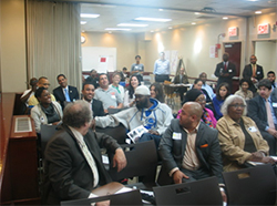 Members of the Cromwell-Jerome Planning Group review the group’s mission and discuss ground rules. 