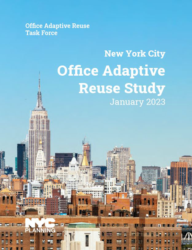 NYC skyline with text that readss " NYC Office Adaptive Reuse Study"