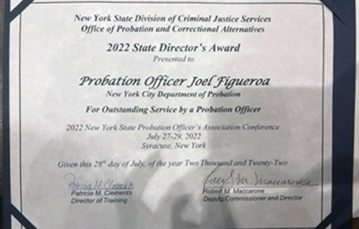 NYC PO Joel Figueroa Receives 2022 Award for Outstanding Service
