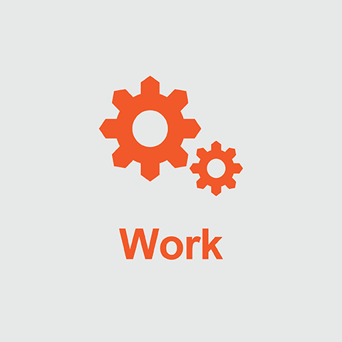 Orange gears above the word Work