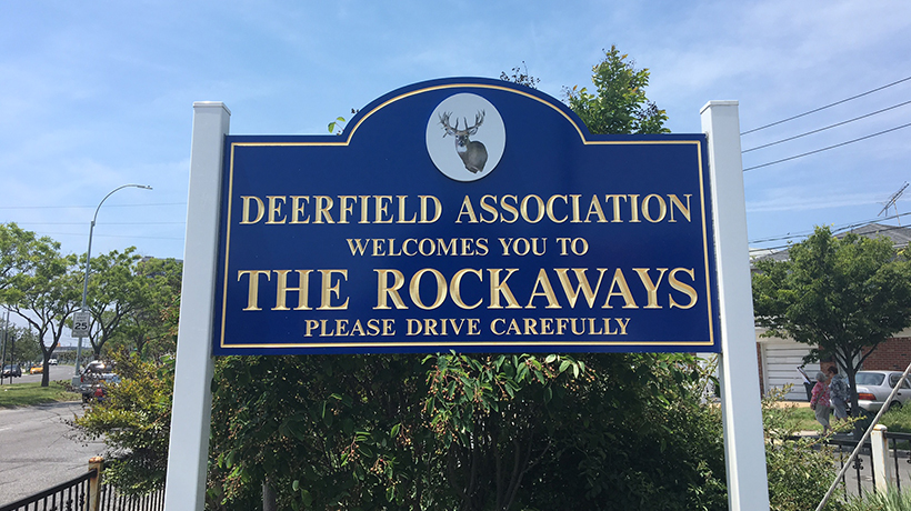 Welcome to the Rockaways sign by Deerfield Association
                                           