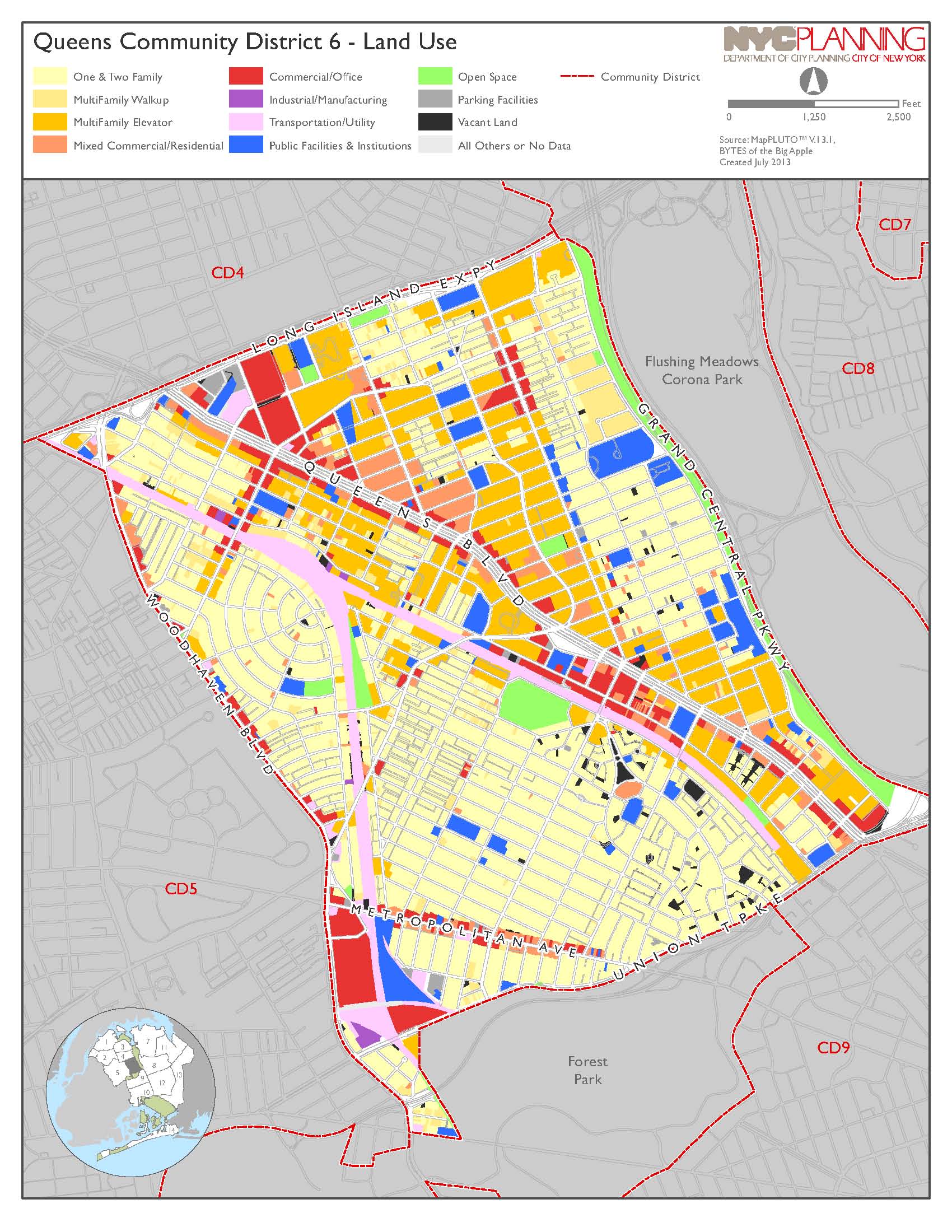 Queens Community District Land Use Map separated by land use type