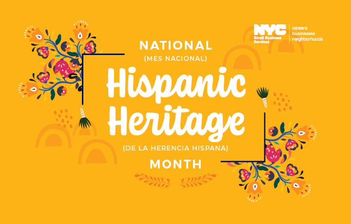 illustration with SBS logo + text in English and Spanish 'National Hispanic Heritage Month'
