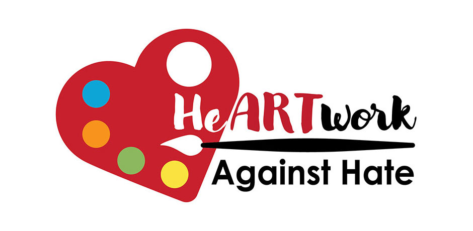 Illustrative and color text stating HeartWork Against Hate
                                           