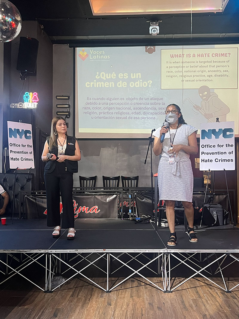 Hate crime prevention presentation delivered in English and Spanish