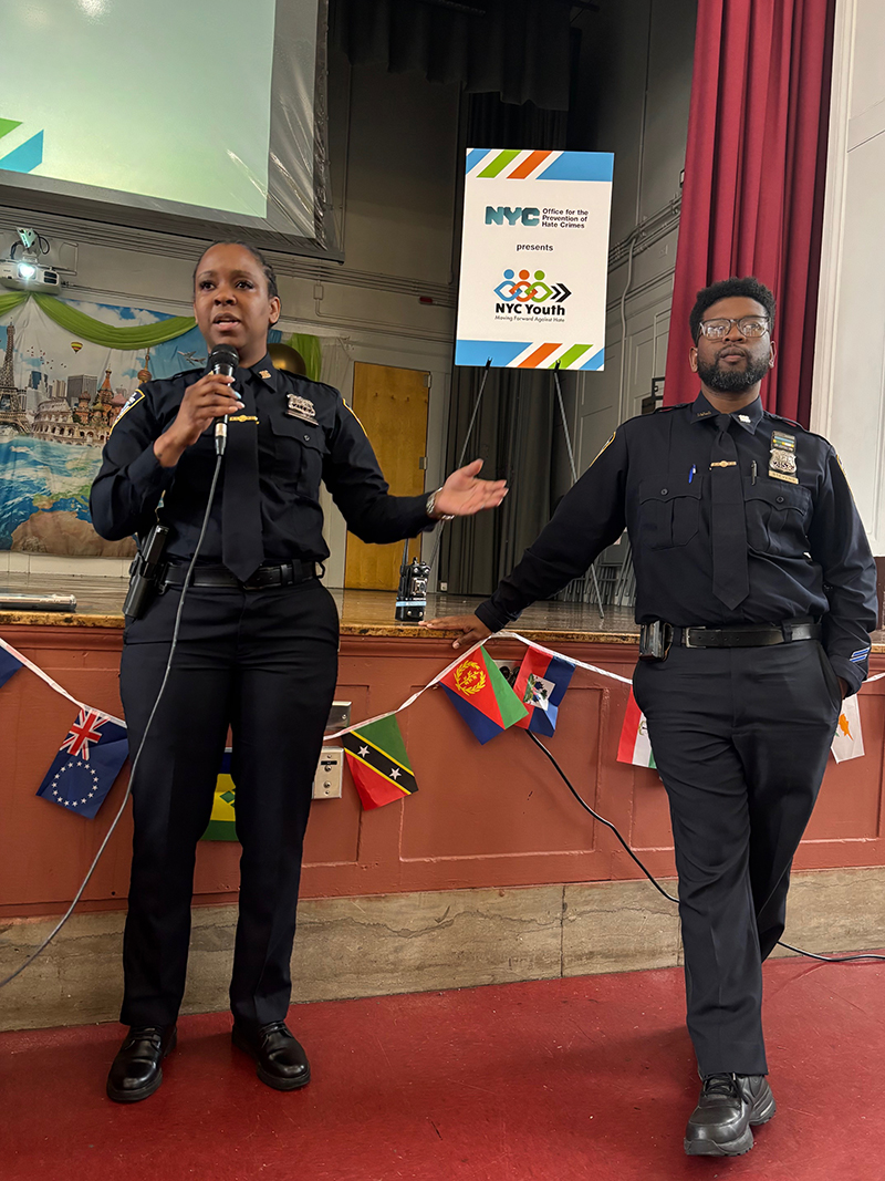 Two police officers spoke to students at NYC Youth Moving Against Hate
