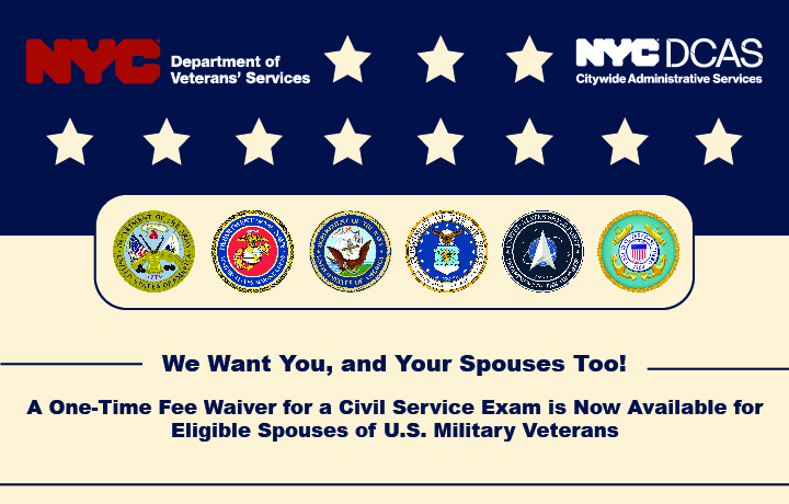 One-time fee waiver for civil service exam for eligible spouses of US veterans
                                           