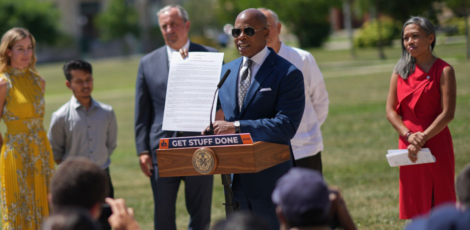 Mayor Adam is Holding the Executive Order 22 at the Public Speech event
                                           