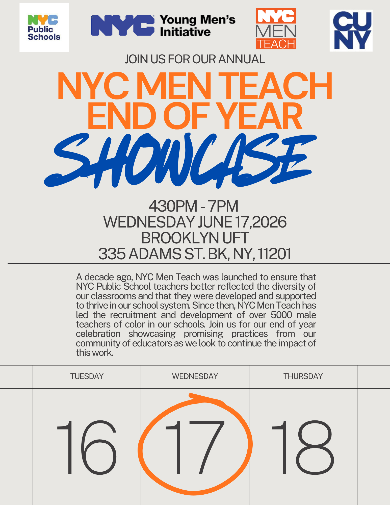 2026 Men Teach Showcase Flyer