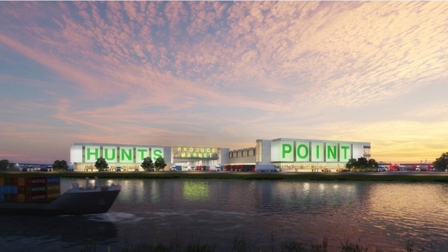 a view of  Hunts Point Produce Market across the water.