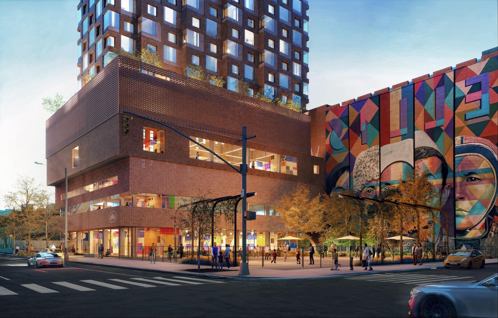 Rendering of HPD's 388 Hudsong project which will produce 280 new homes atop a new recreation center.
