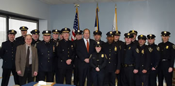Center DEP Commissioner Christopher O. Ward; left of Commissioner, Chief Edward J. Welch; left in suit, DEP Deputy Commissioner of Bureau of Water Supply, Michael Principe, and awardees..