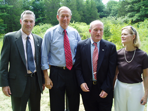 From left to right, DEP First Deputy Commissioner David Tweedy, Governor George Pataki, State Senator Vincent Leibell, and Town of Somers Supervisor.Mary Beth Murphy.
