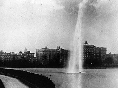 The fountain in Central Park Reservoir originally activated in 1917.