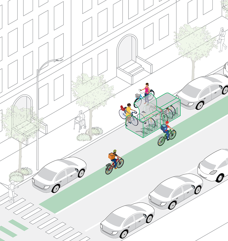 Mid-block curbside placement for both Category 1 and 2 structures.