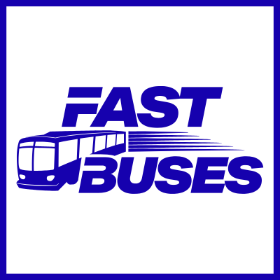 Blue and white Fast Buses logo 