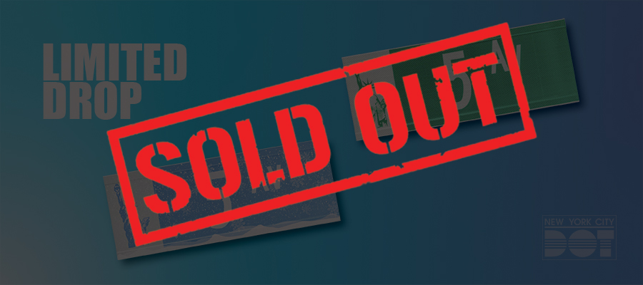 Red overlay text reads sold out over two versions of the Fifth Avenue street sign.