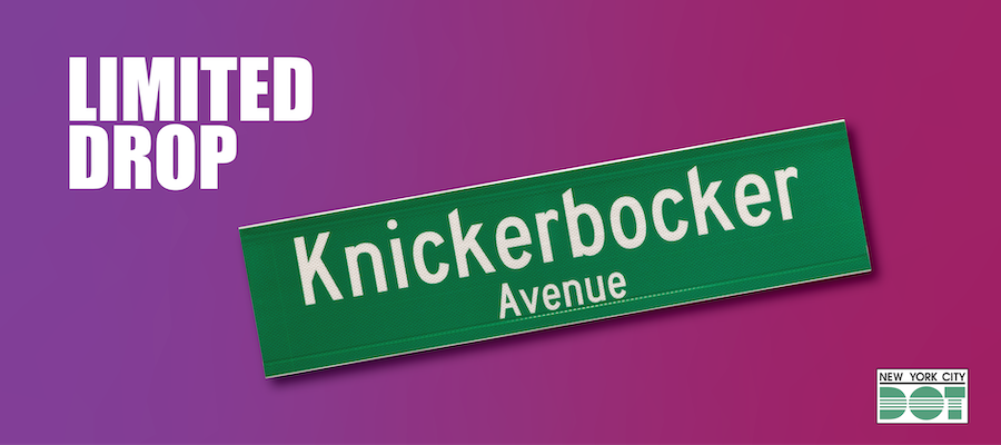 Green and white sign of Knickerbocker Avenue. N Y C D O T limited drop.