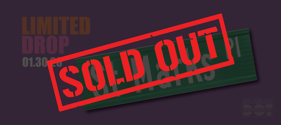 Red overlay text reads Sold Out over green and white Saint Marks Place street sign.