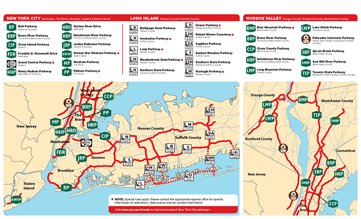 Map highlighting New York State Parkways