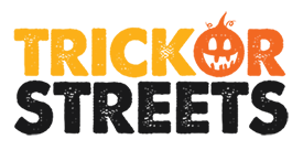 Trick or Streets logo featuring a jack-o-lantern in place of the O in Or.
