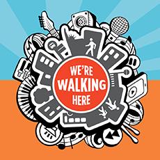 We're Walking Here logo.