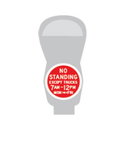 Parking meter rendition -  No Standing except trucks 7am to 12pm Monday to Friday