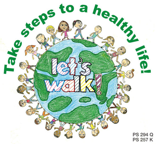 We're Walking Here winning design - drawn world with children all around it.