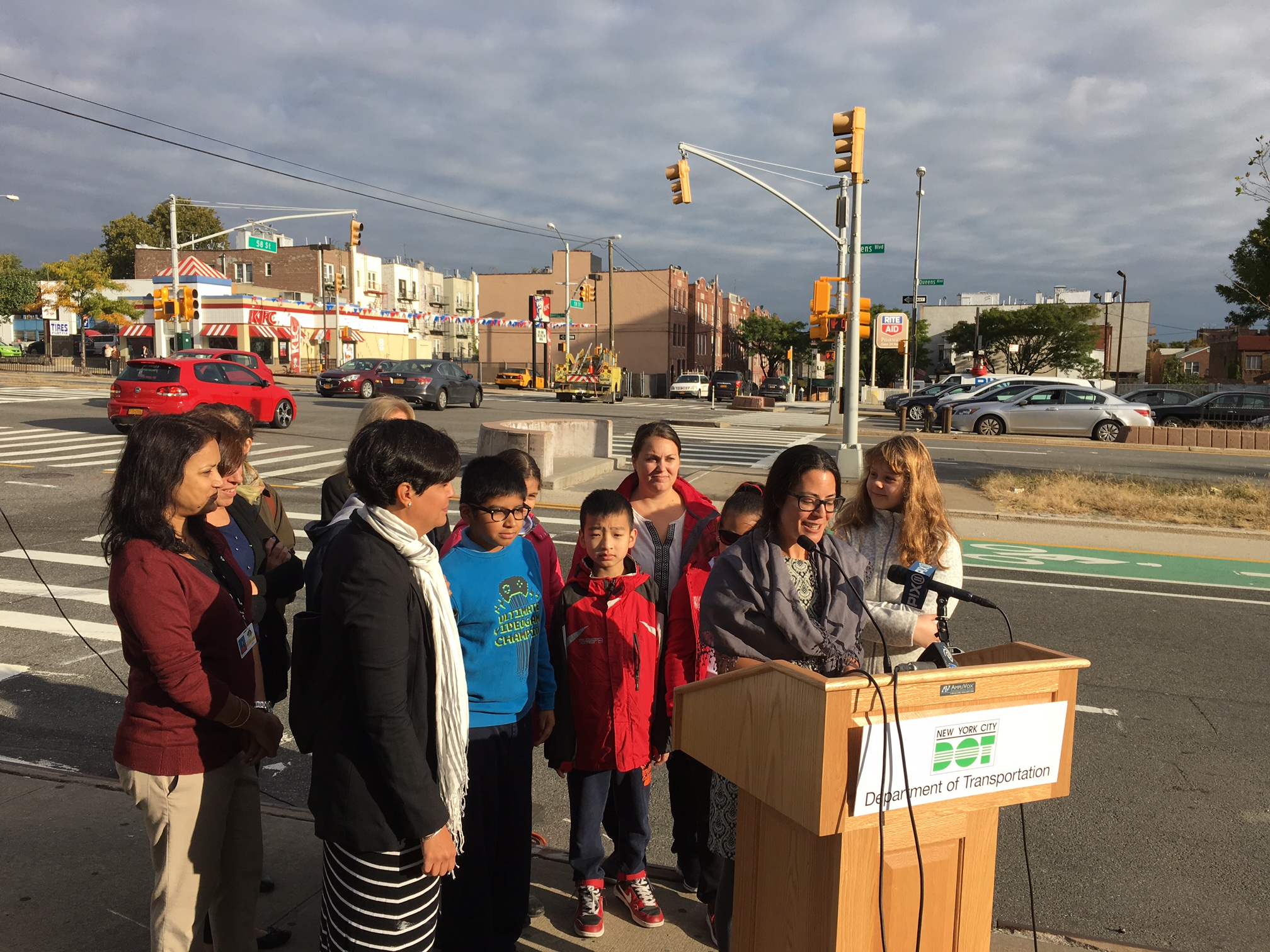 Queens Borough Commissioner Nicole Garcia at the podium