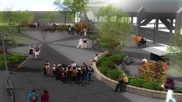 Street view of the DDC Rendering of Corona Plaza