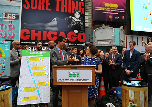 DOT Commissioner Polly Trottenberg makes announcement about Car Free NYC and Weekendwalks