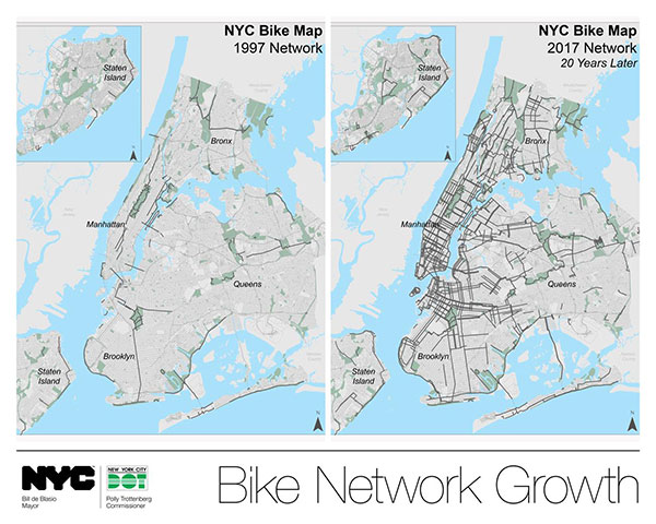 Maps of the 1997 and 2017 Bike Network