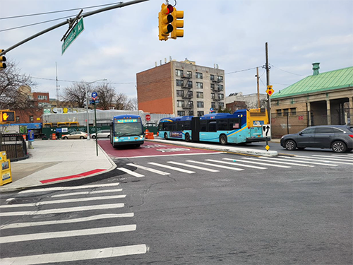 Westchester Avenue at the Pelham Bay Park subway stations with new bus lane