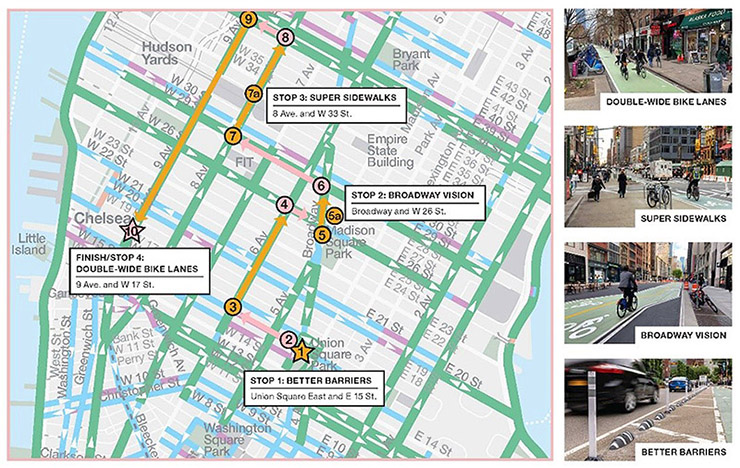 The first self-guided route is a 3.4-mile ride through new treatments DOT has installed in Manhattan.
