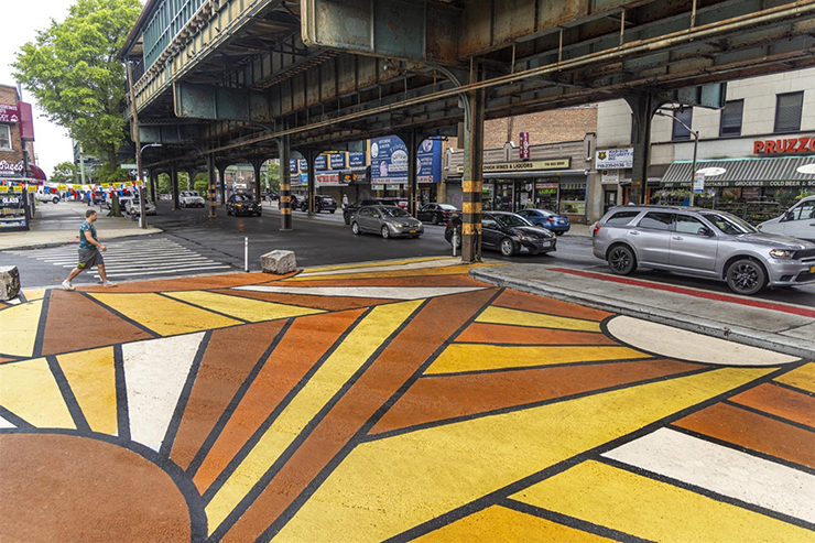View  of asphalt mural on Westchester Avenue in the Bronx