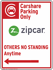 Carshare Parking Only sign for Zipcar vehicles, Others No Standing Anytime